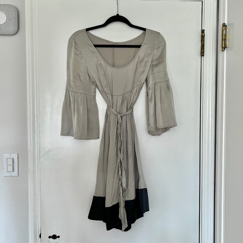Vintage Silk Silver/Grey Babydoll with Black Bottom & waist tie dress